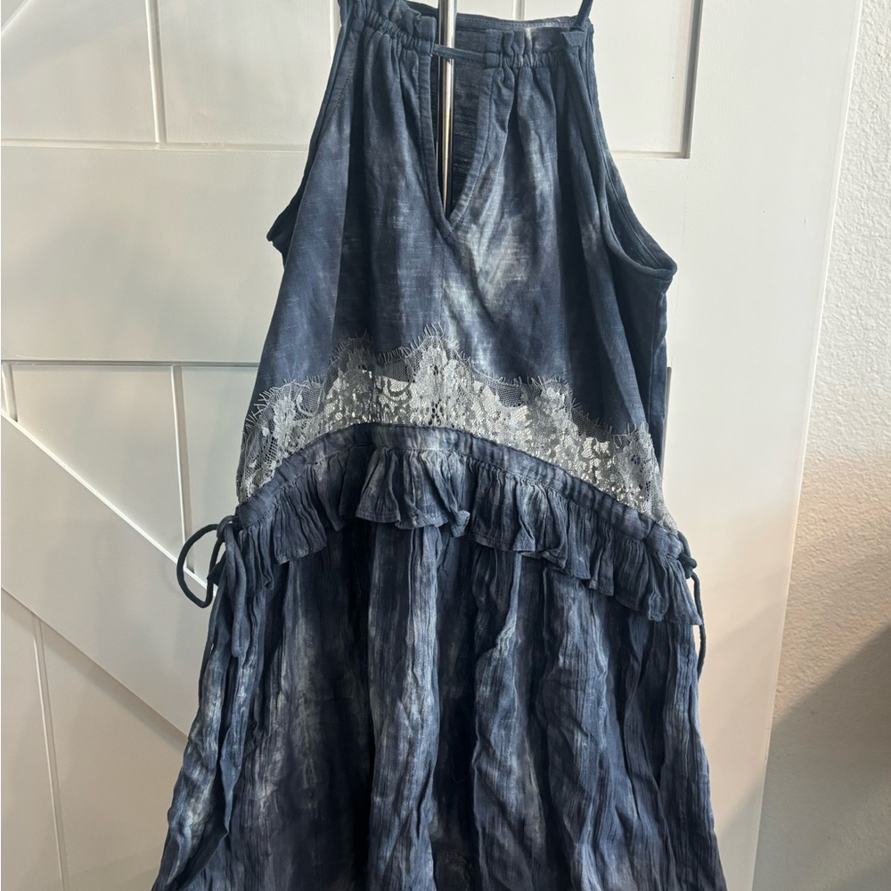 Topshop Tie-Dye Mini Dress Size 4 NWT | Boho Lace Ruffle Adjustable Straps - Picture 3 of 8